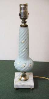   Bristol ? Blue Glass flowers Bedroom Boudoir Table Lamp Marble Base