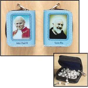   John Paul II/Saint St. Padre Pio Rosary Case with Holy Prayer Cards