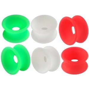 Red,White Implant grade silicone Double Flared Flare Tunnels Ear Gauge 