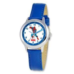   : Marvel Spiderman Kids Blue Leather Band Time Teacher Watch: Jewelry