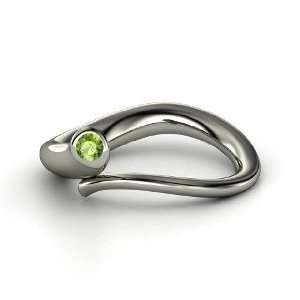  Snake Ring, Round Green Tourmaline Sterling Silver Ring Jewelry