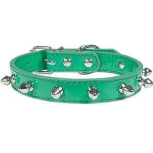  Designer Dog Collar   Leather Spike Collar   Patent Green 