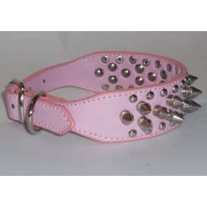  1 3/8x16 Spike and Stud Dog Collar 12 15 Neck Pink 