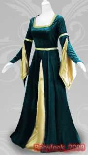 Medieval Green Velvet Wedding Gown Dance Dress Costume  