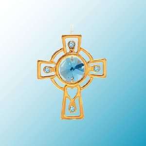Blue Swarovski Crystal 24K Plated Cross Pendant Ornament or Suncatcher 