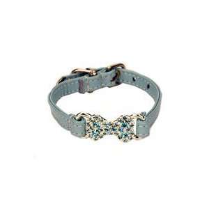  Blue Leather Swarovski Crystal Bone Dog Collar (Medium 