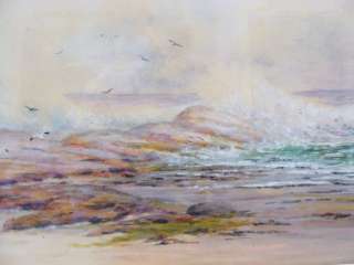 Antique 1914 Crashing Waves Seascape w/ Gulls Painting  
