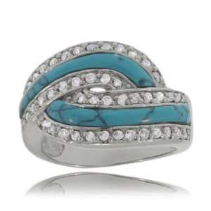 Turquoise Ring Sterling Silver CZ Ladies Wide Band New