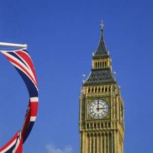 Big Ben and Union Jack, Westminster, London, England, United Kingdom 