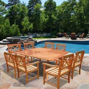  VIFAH Wood Square Table and Wood Armchair Outdoor Dining 